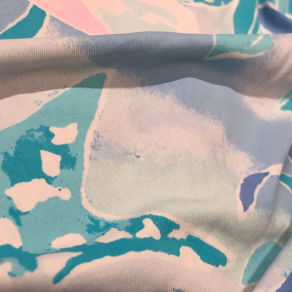 Lilly Pulitzer GUC Blue Floral Ruched Halter Tankini Top size 12